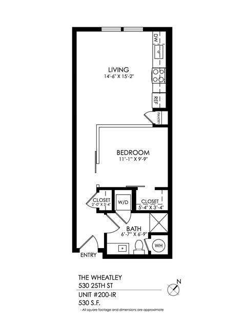 Floor plan for studio, 1 bath, 570 sqft